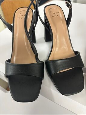 A New Day Women’s  Black Block Heel Sandals with Ankle Strap- Size 7.5